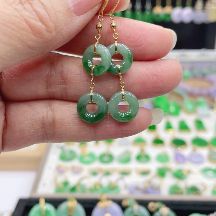 翡翠18K金镶嵌耳饰