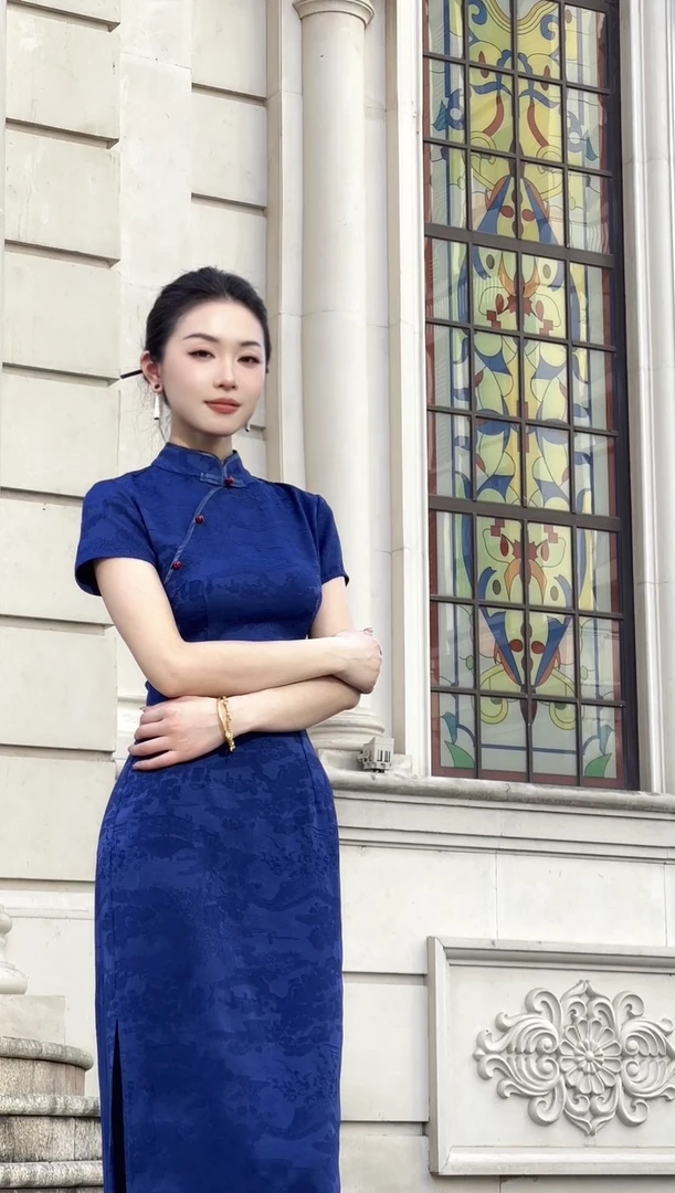 裁一2025新品提花短袖长款旗袍连衣裙2508