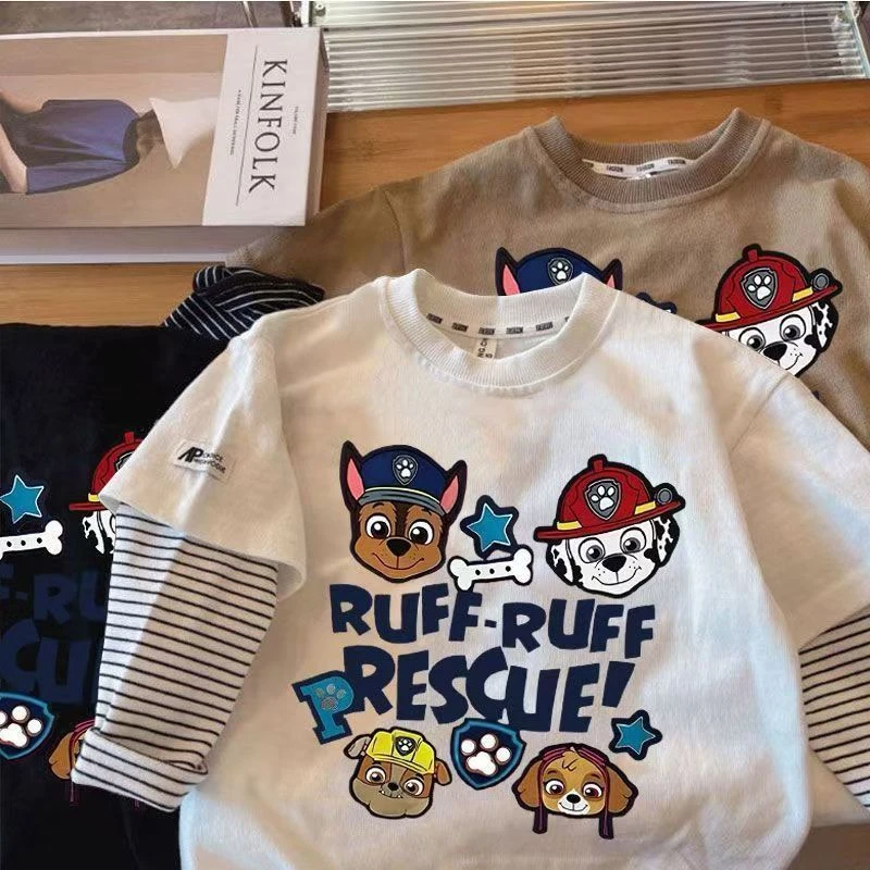 长袖爆款卡通汪汪纯棉T恤儿童新款上衣外穿百搭打底宽松宝宝童装t