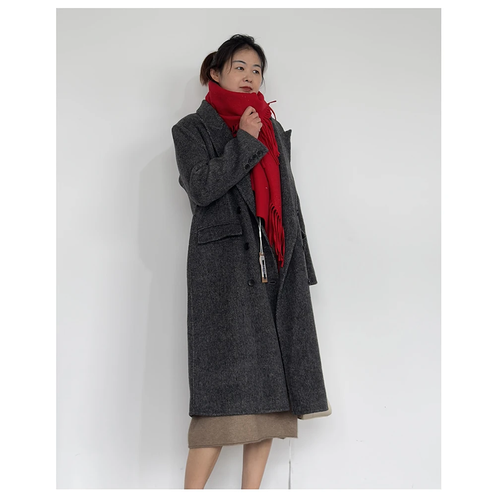 TFY013秋冬新款女士休闲时尚百搭宽松中长款毛呢外套