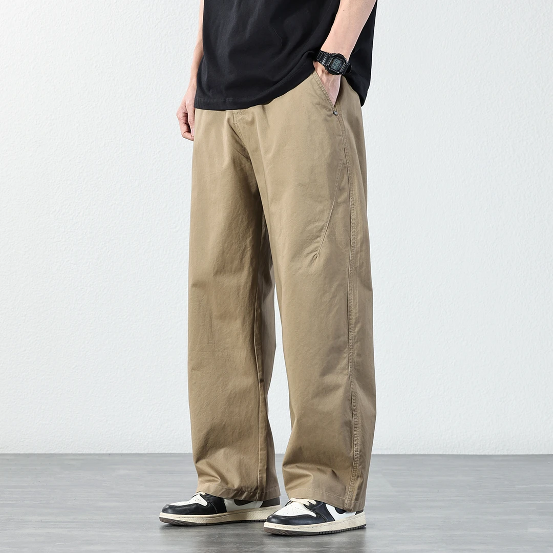 简约纯色休闲裤男士宽松阔腿百搭长裤2025秋冬加绒加厚直筒裤子男