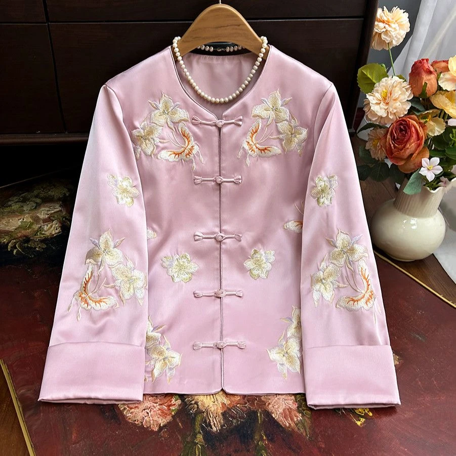 2025春季新款重工绣花精致优雅外套复古新中式国风醋酸盘扣唐装女