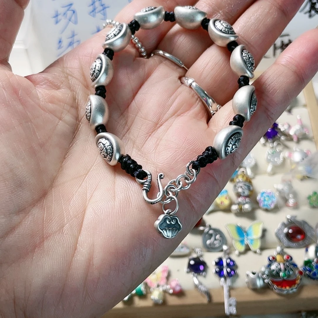 珐琅吊坠足银小元宝手链
