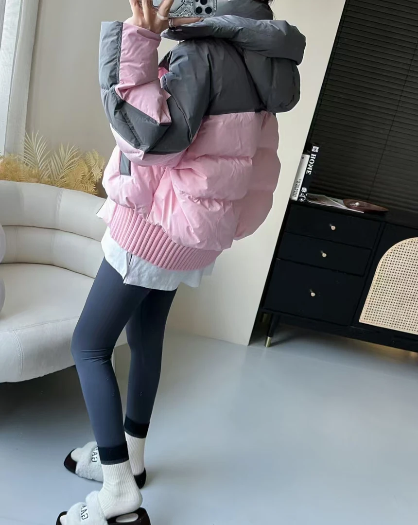 面包短款拼色保暖羽绒服韩版潮