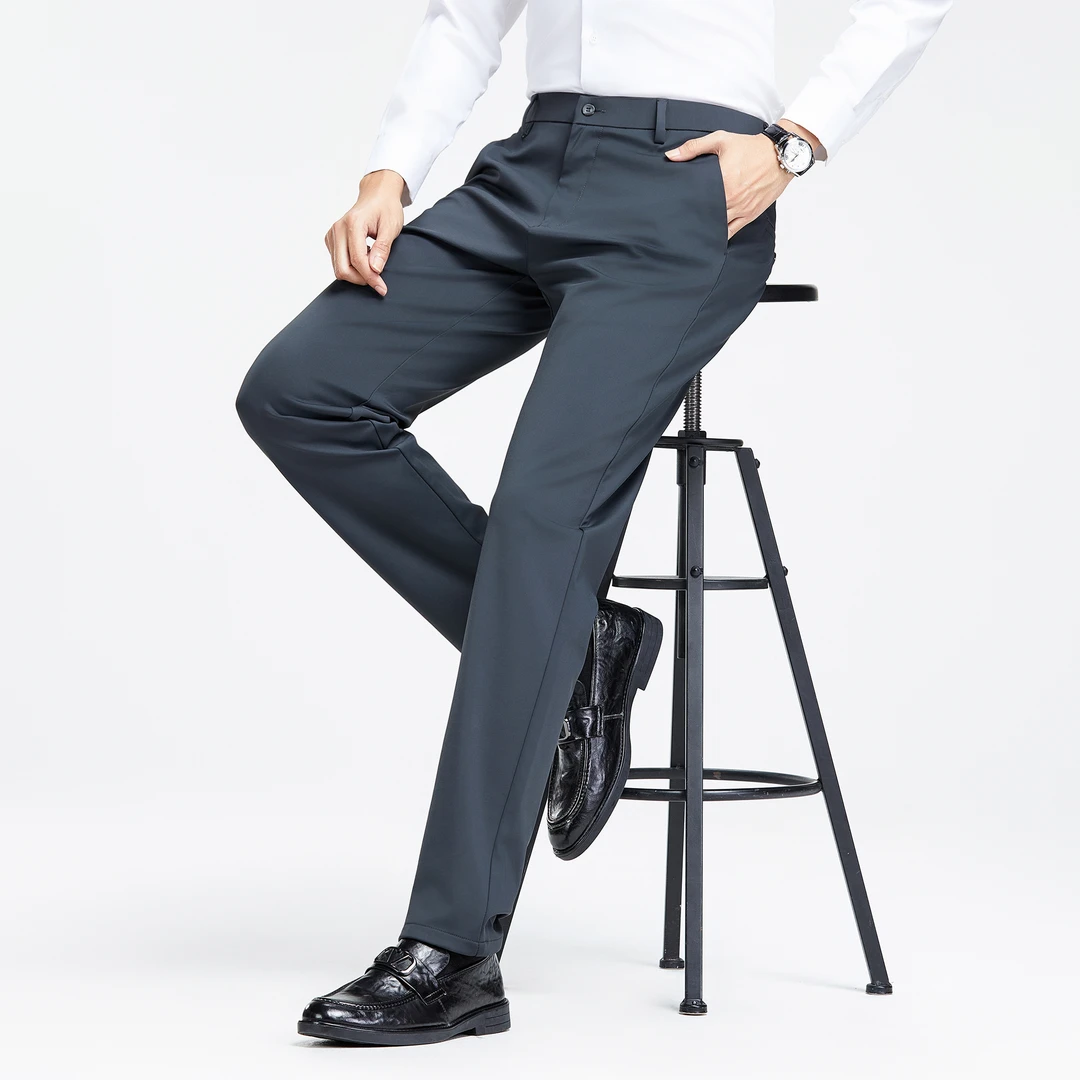 【牛奶丝】斯莱狮威休闲直筒裤男秋季垂坠感冰丝显腿长矮个子S-105