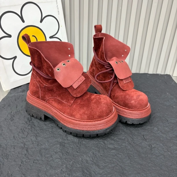 小雨家【韩版】2025时尚高帮厚底马丁靴百搭休闲女鞋系带短靴单靴