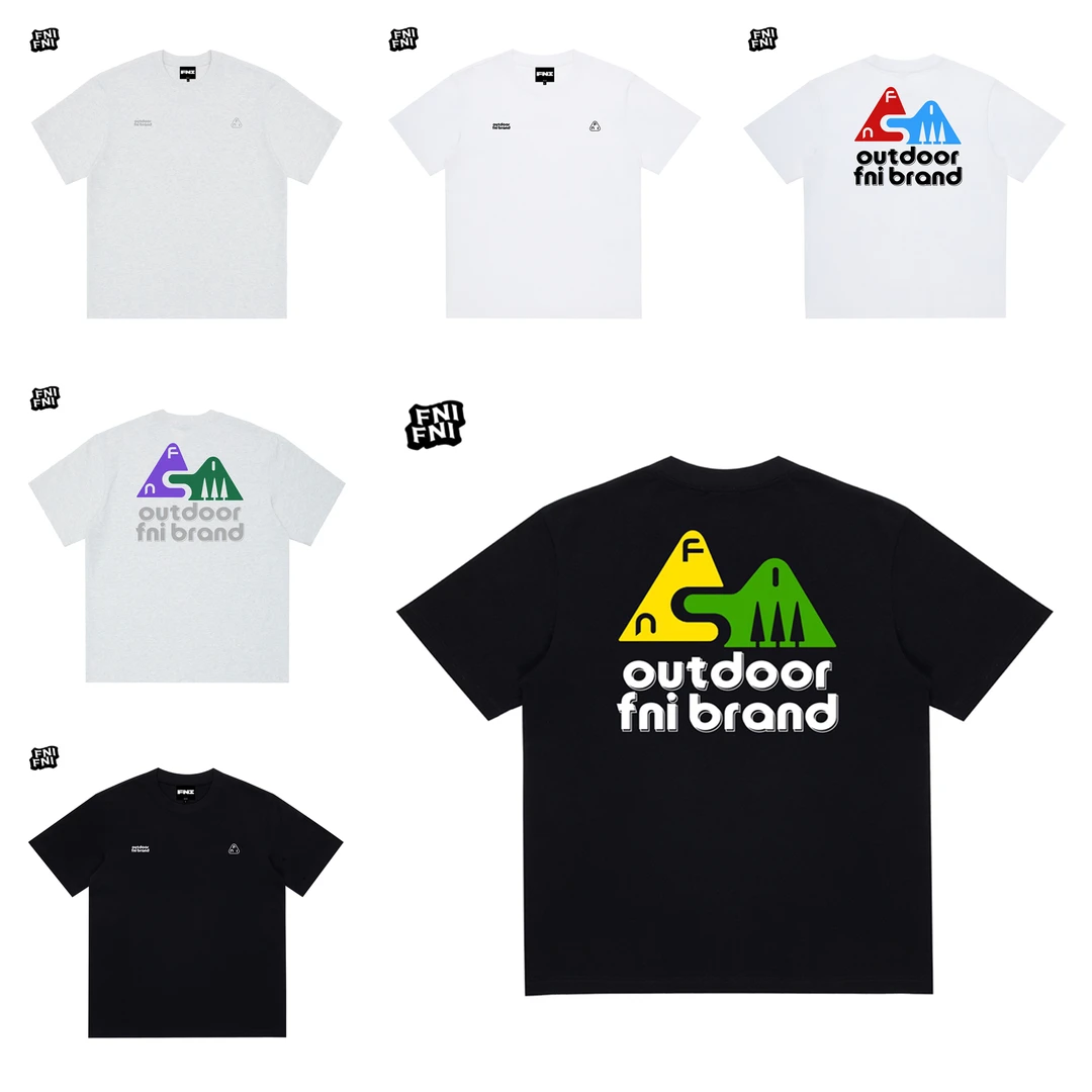 FNI黑标（户外拼图AB面）重磅纯棉男女同款t恤美式圆领短袖新款胶浆