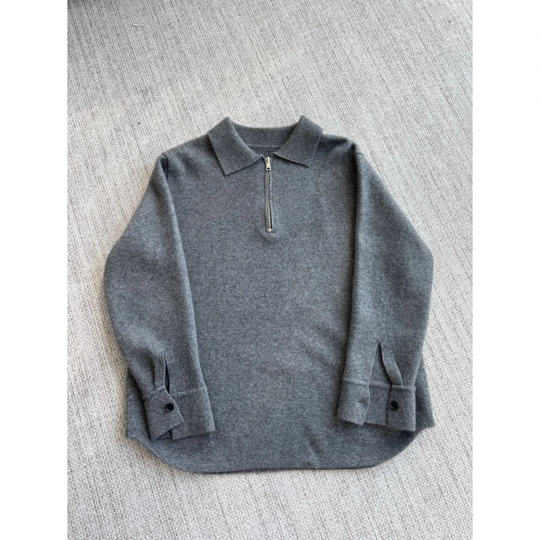 LINNN'S24秋冬 “低欲望” 领口拉链灰色柔软卫衣休闲