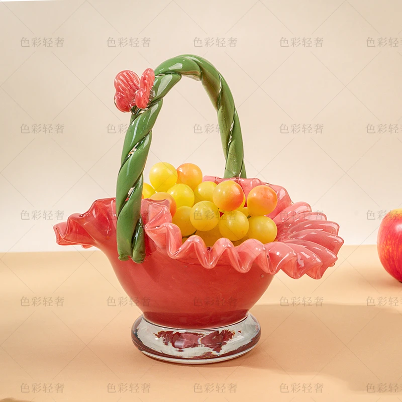 L300 现代化高颜值果盘粉色居家装饰摆件提篮装饰器皿果篮果篓