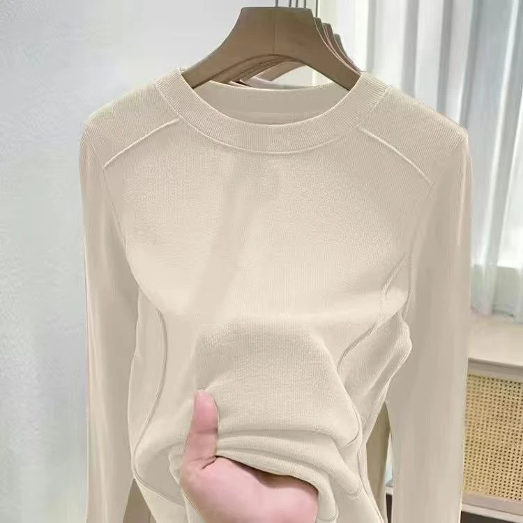 【厂家福利】德绒圆领打底衫女士长袖显瘦款透气多色可选纯色素衣