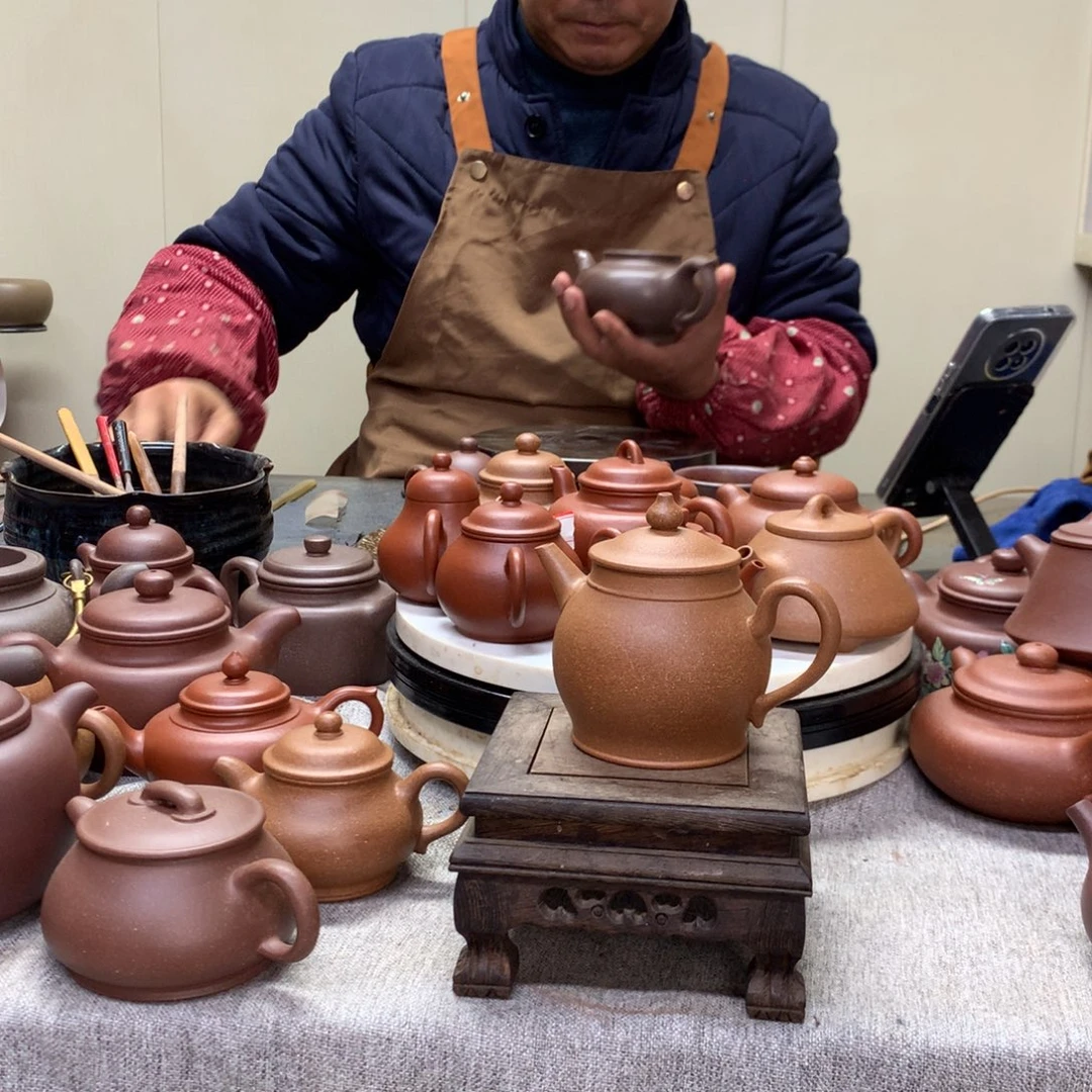 紫泥茶壶黄降坡复古旭帽180 C半手工制作