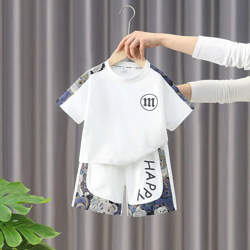 FAVMARTHA男童夏季短袖套装纯棉2025新款小童宝宝男童篮球服套装