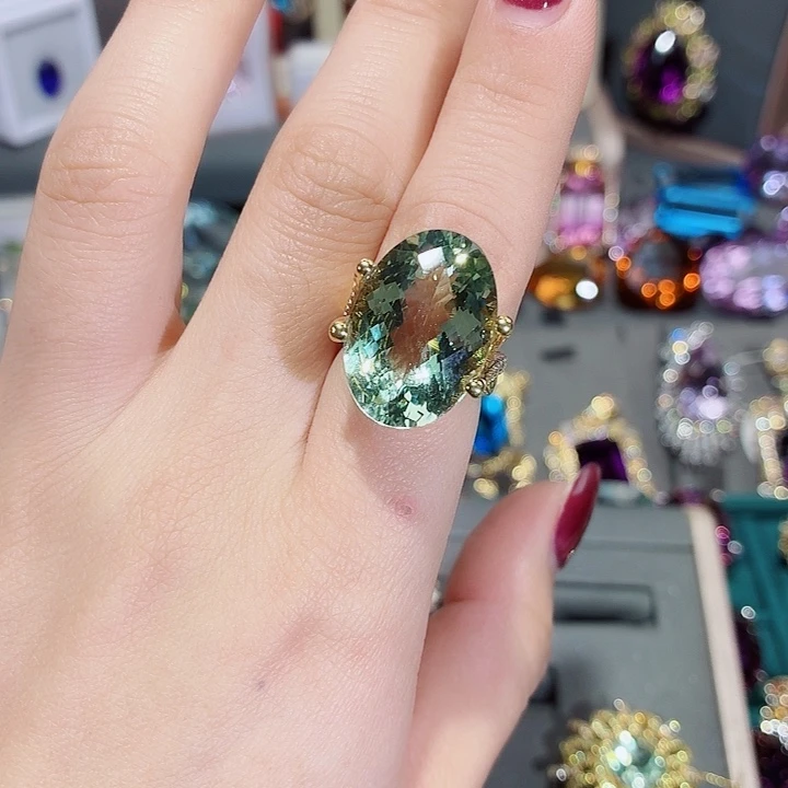 用***9绿水晶银S925镶嵌戒指戒指