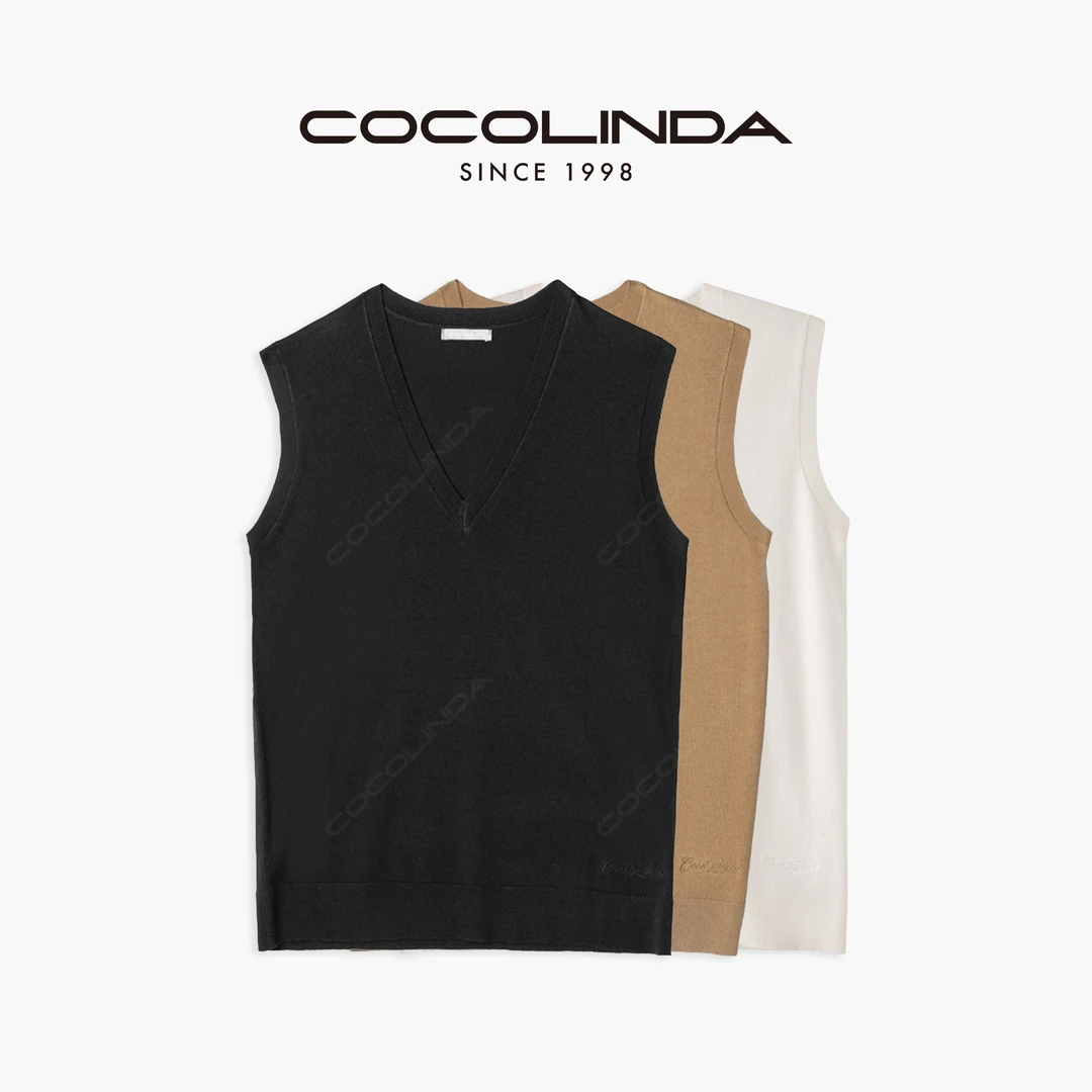 COCOLINDA | 四色 莱赛尔绵羊毛大V领针织背心S688
