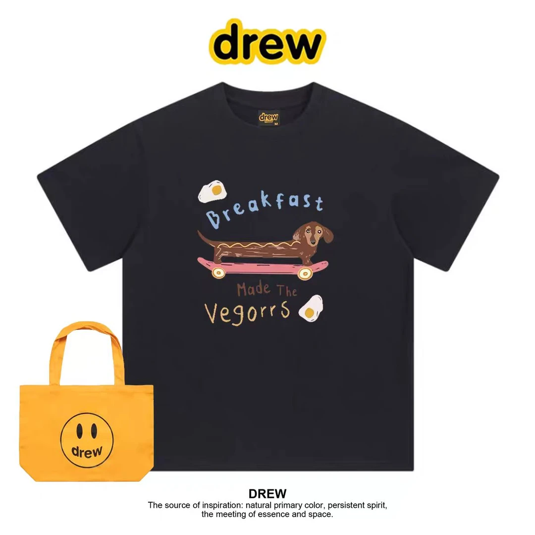 Drew笑脸滑板腊肠狗情侣装夏装t恤2025新款T恤高级感纯棉短袖潮牌