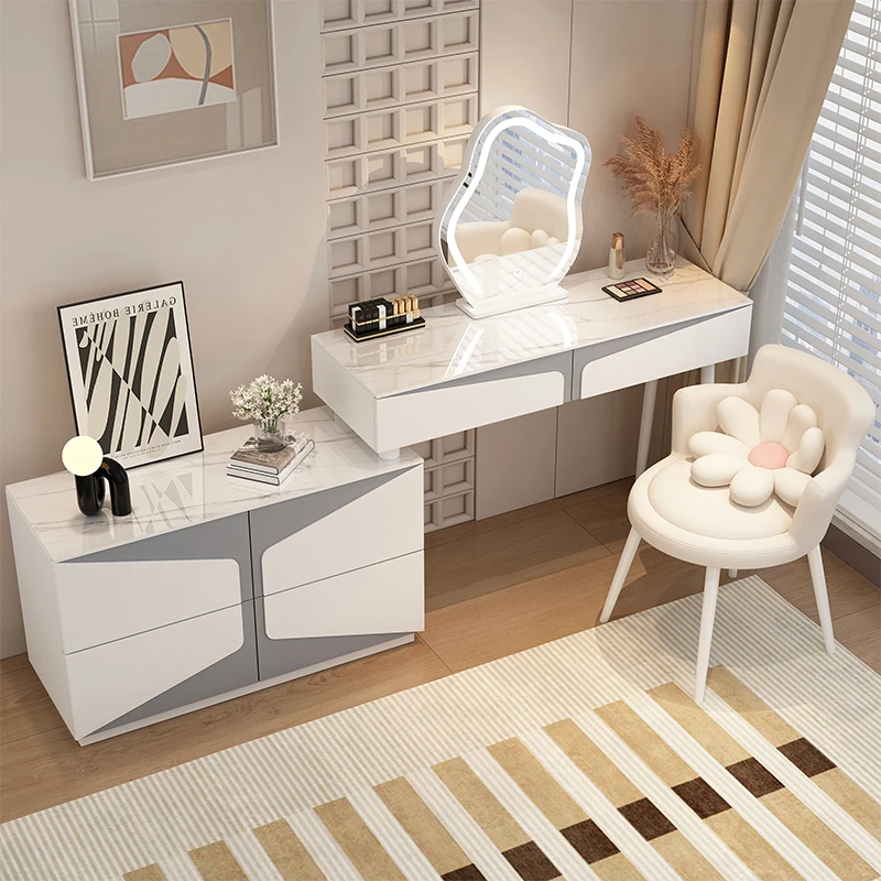 全双岩板大户型梳妆台轻奢化妆桌化妆台卧室意式简约家用可伸缩