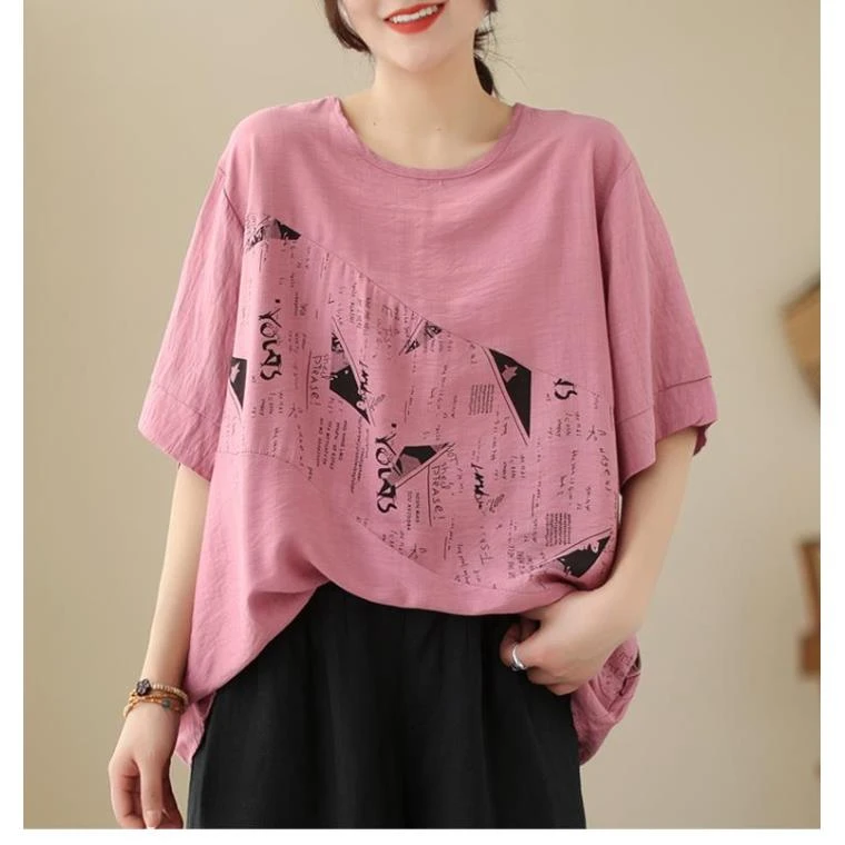 【当天发+退换包邮】女高端民族风夏装洋气宽松大码夏季短袖T恤477