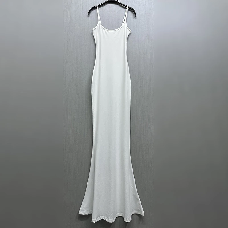 夏季女装175高个子圆领性感大码显瘦无袖长款鱼尾吊带连衣裙