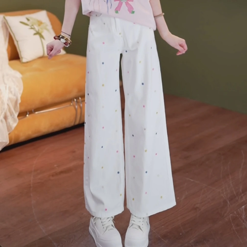 余紫绮.【初朵】欧若风 白色休闲裤女高腰百搭阔腿裤ZO1217033