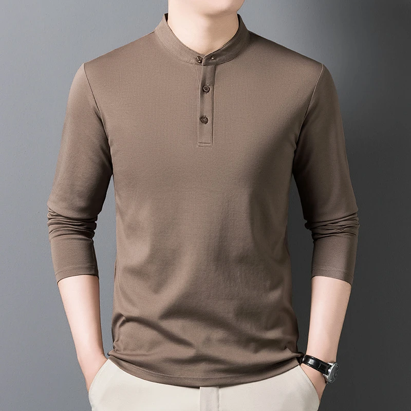 Louis Fordea/路易弗狄圆领t恤polo衫男免烫长袖时男士抗皱polo衫