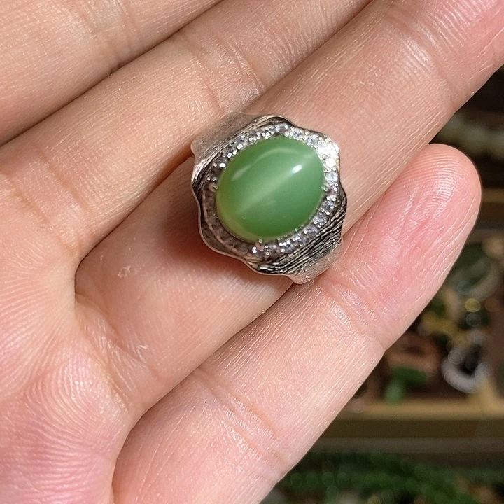 【闪购商品】银S925镶嵌戒指和田玉（碧玉）