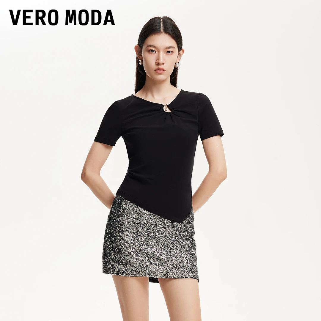 【丽公主专属】Vero ModaT恤女不规则下摆金属装饰短325101025