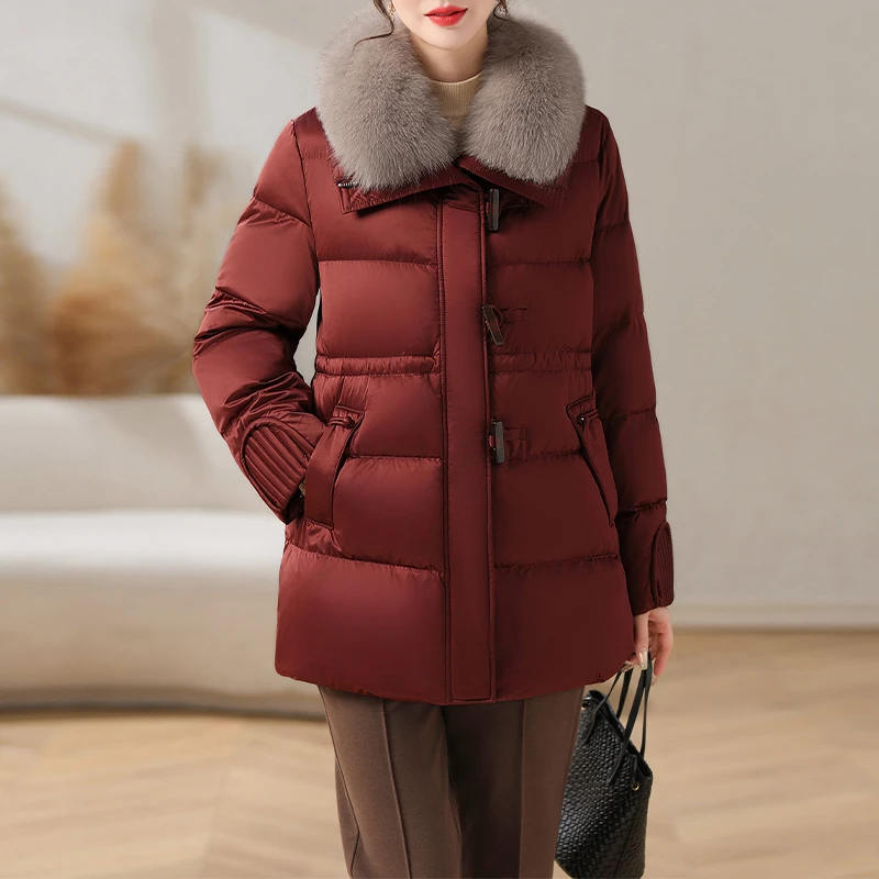 中年妈妈国风羽绒服2024新款洋气中老年女装加厚白鸭绒外套88212