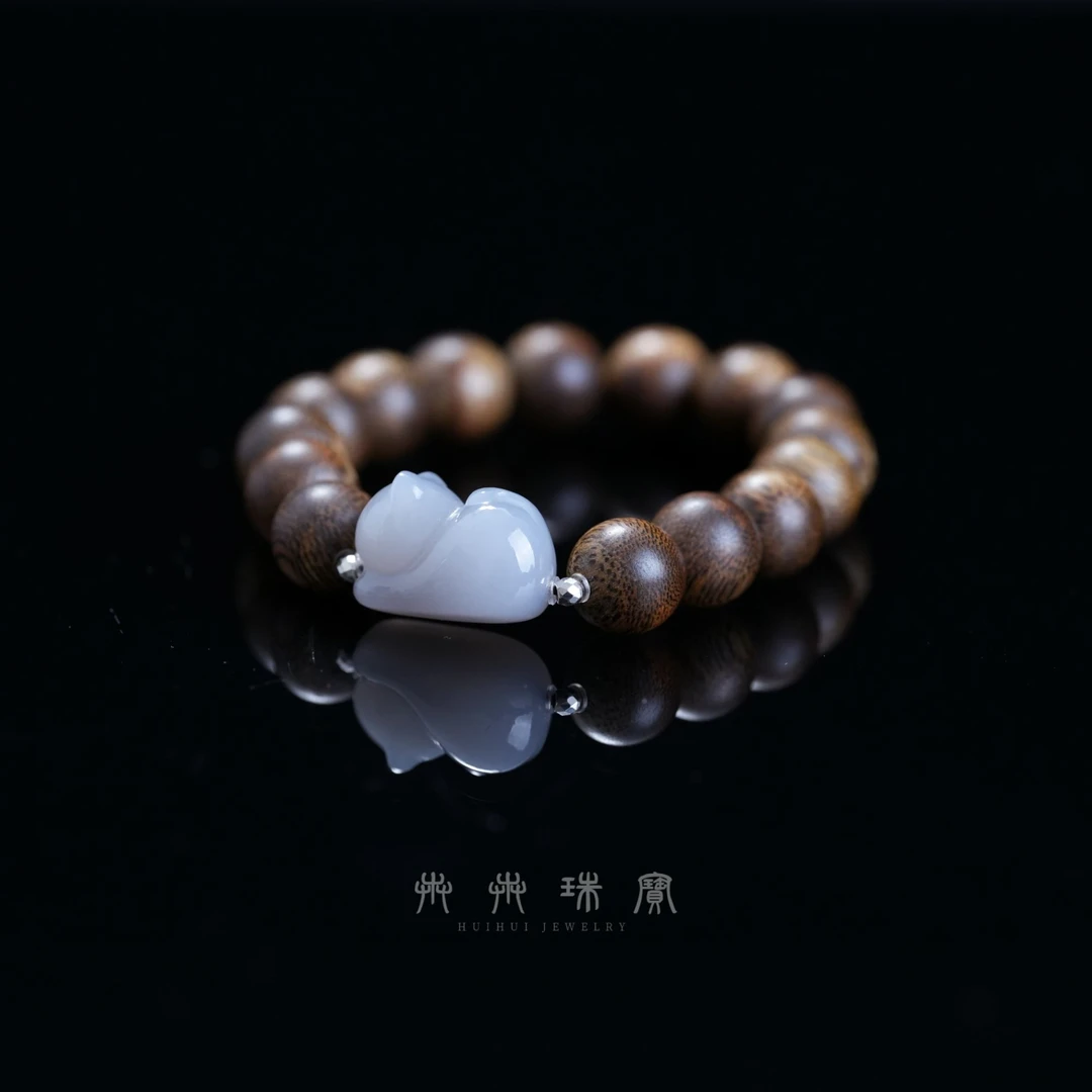 【喵喵】天然烟紫和田玉10mm沉香单圈手链