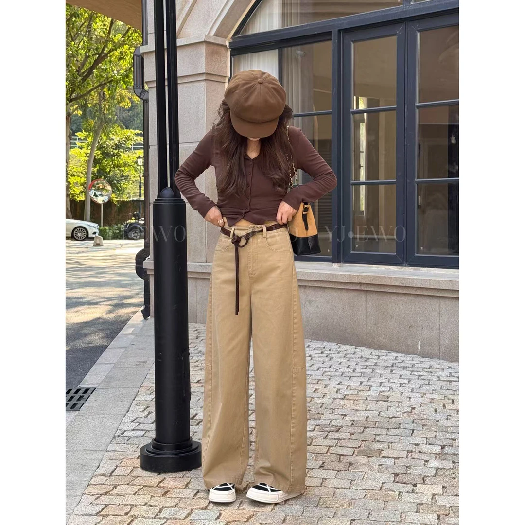 【海菜小个子】秋季显瘦高腰直筒休闲宽松百搭垂感休闲裤-2572