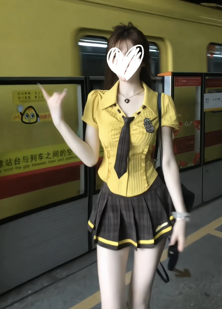 美式甜心 夏季学院风新款小众设计感短袖衬衫上衣格子半裙两件套