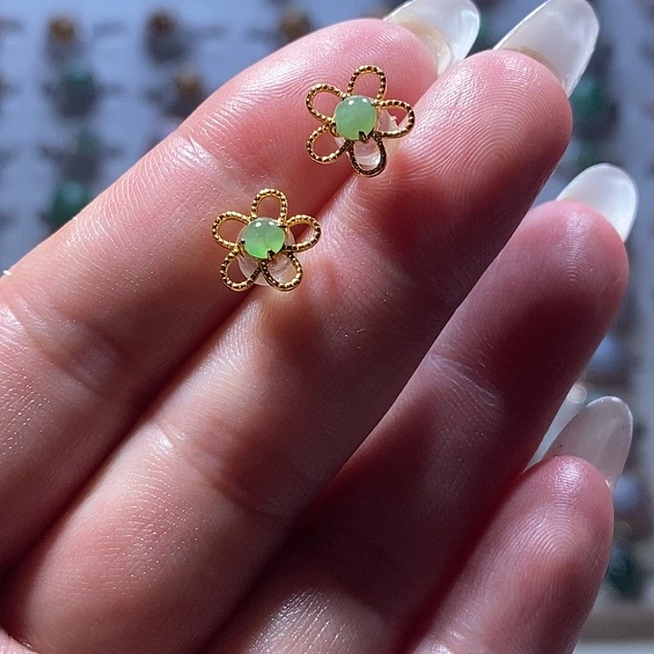 翡翠银S925镶嵌耳钉