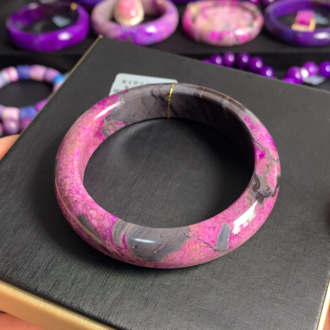 苏纪石（舒俱来）未镶嵌蜜桃桃红手镯56圈