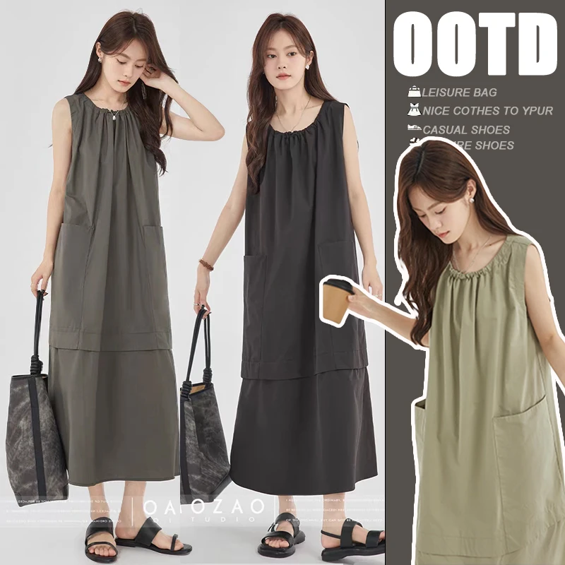 孕妇裙2025春夏新款慵懒风无袖背心连衣裙休闲气质百搭孕妇连衣裙