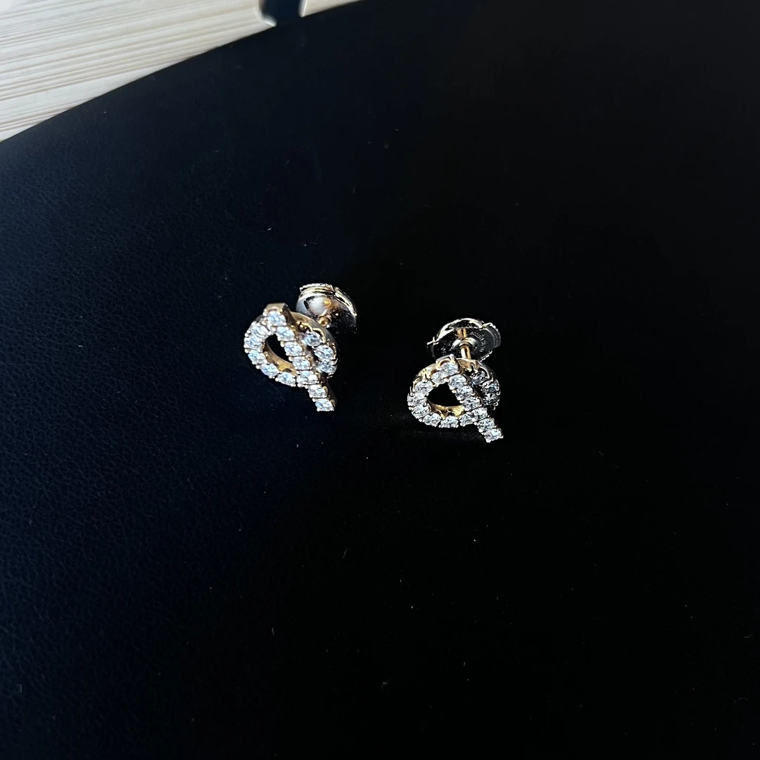 99新 Hermes/爱马仕 玫瑰金水钻小Q耳钉 22k