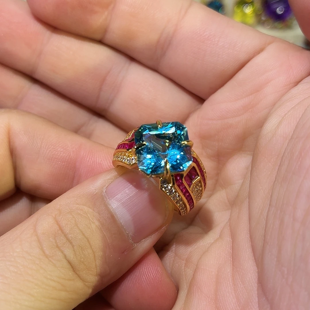 戒指托帕石银S925镶嵌