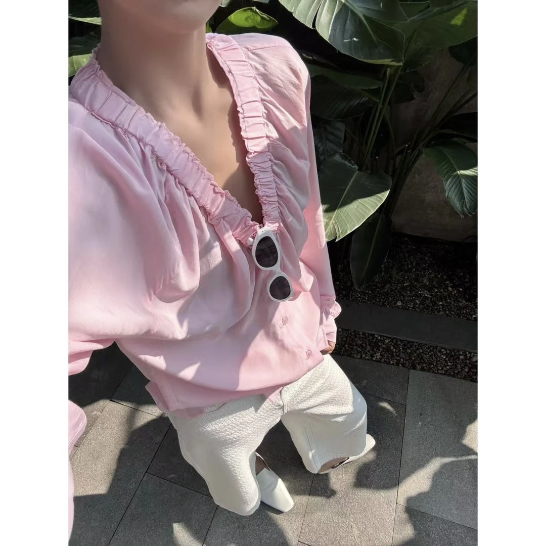 木岸【欧若衬衫】MUAN定制高级V领百搭简约衬衫上衣DG3-8012