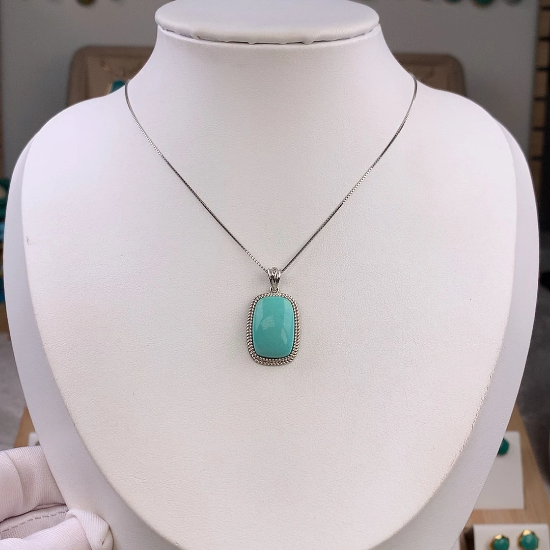 绿松石银S925镶嵌吊坠(不含链)