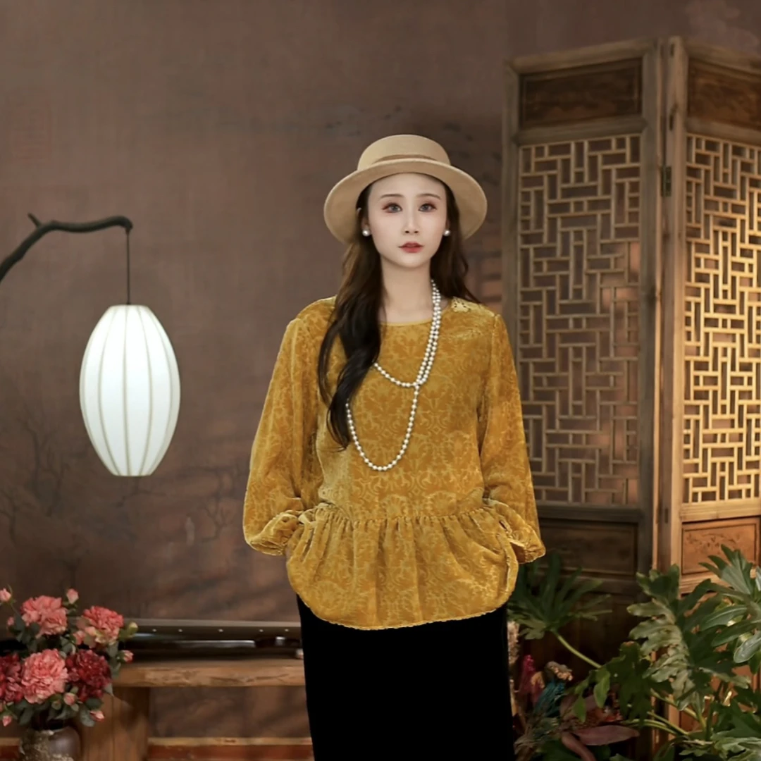 【东方婵韵】新中式气质时尚设计感彩色系长袖上衣 DFCY12501307