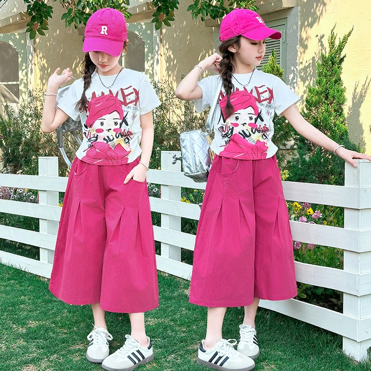 女童夏季套装2025新款多巴胺穿搭女孩夏装短袖儿童休闲裤子两件套