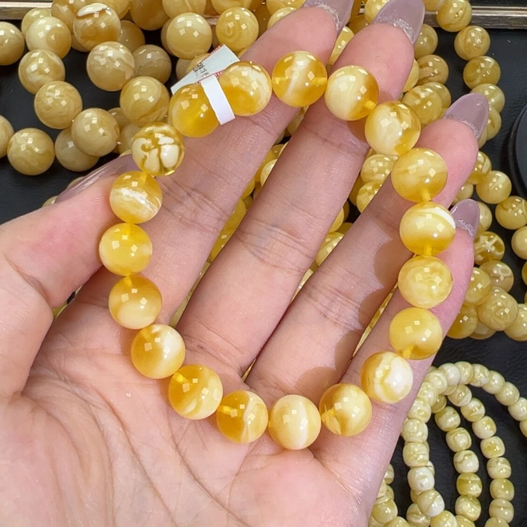 琥珀未镶嵌手链11.7金瓷白