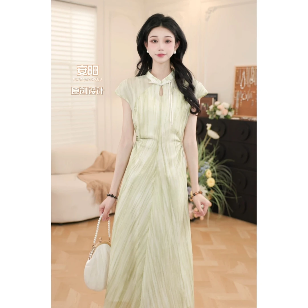 鹿向南【夏日绮梦】新中式短袖新款连衣裙2025女夏季中式裙QJD00225