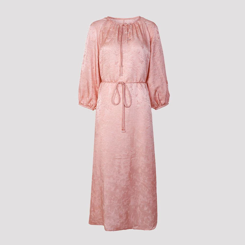 品牌新款桑蚕丝圆领插肩袖国风盘扣提花连衣裙33701