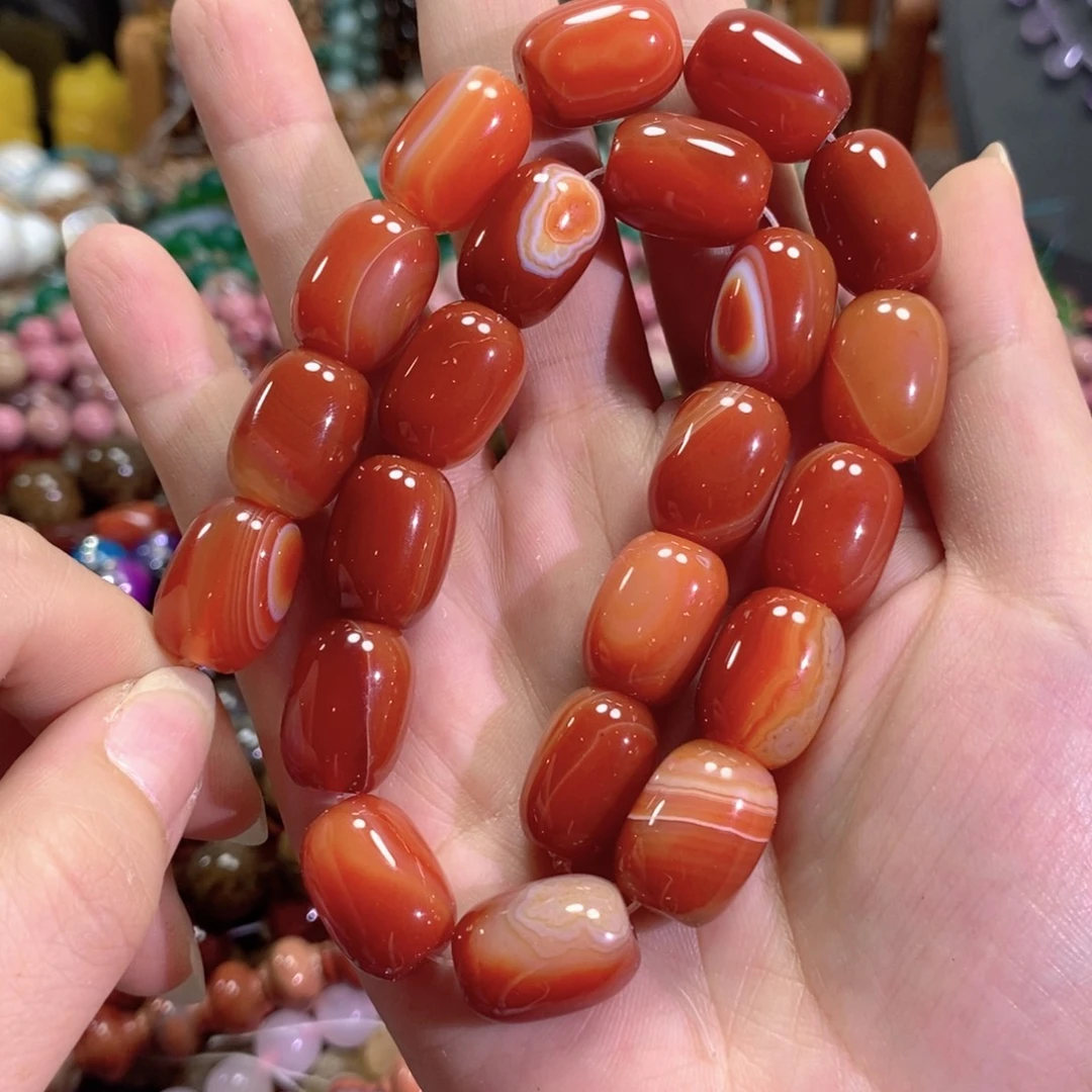 玛瑙/玉髓未镶嵌珠宝半成品红玛瑙桶珠一条卡13*17mm
