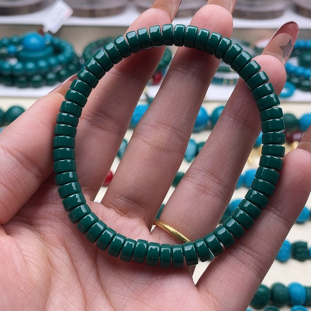 琉璃DIY6.5mm药片单圈油绿色