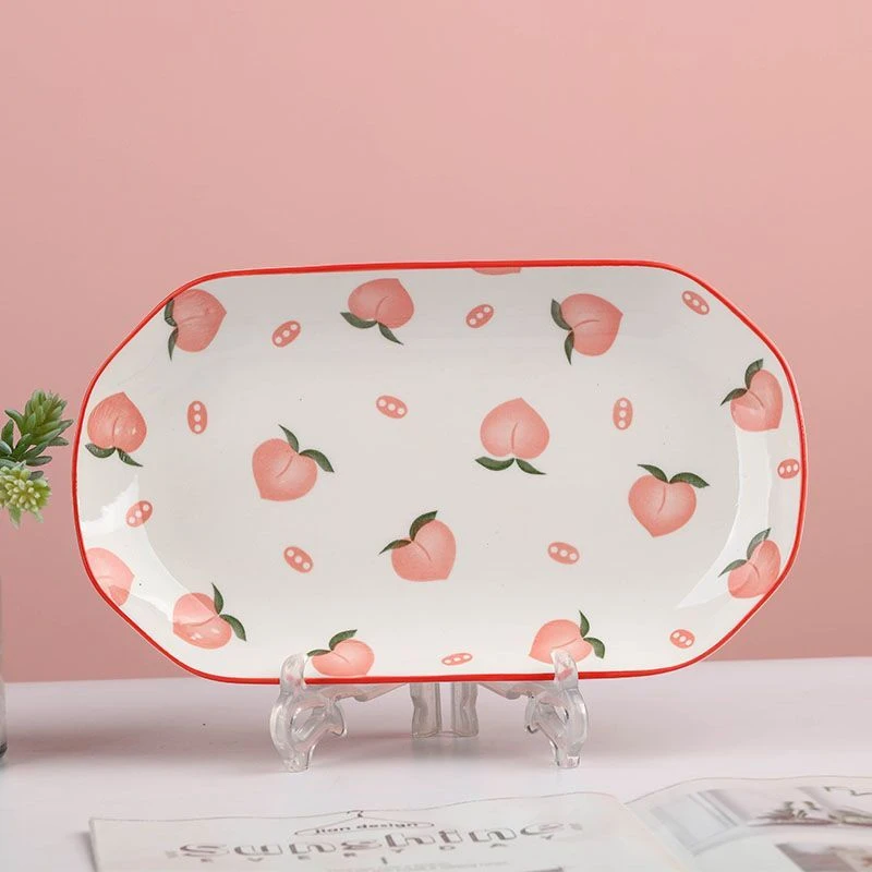 （1只装）30水蜜桃长方盘陶瓷可爱清新创意釉下彩日常简约盘子