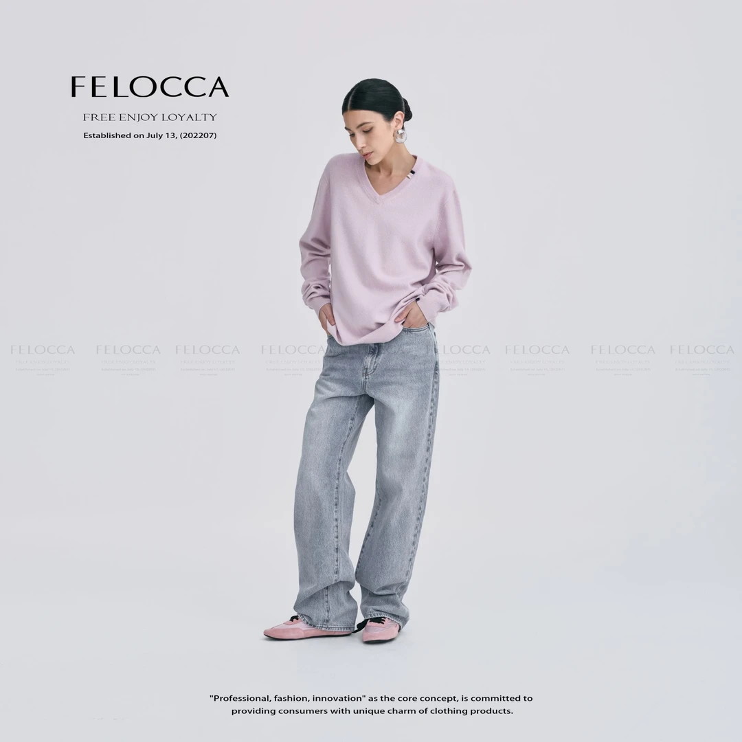 【FELOCCA】温柔V领宽松长袖柔软百搭毛衫25AMZ309