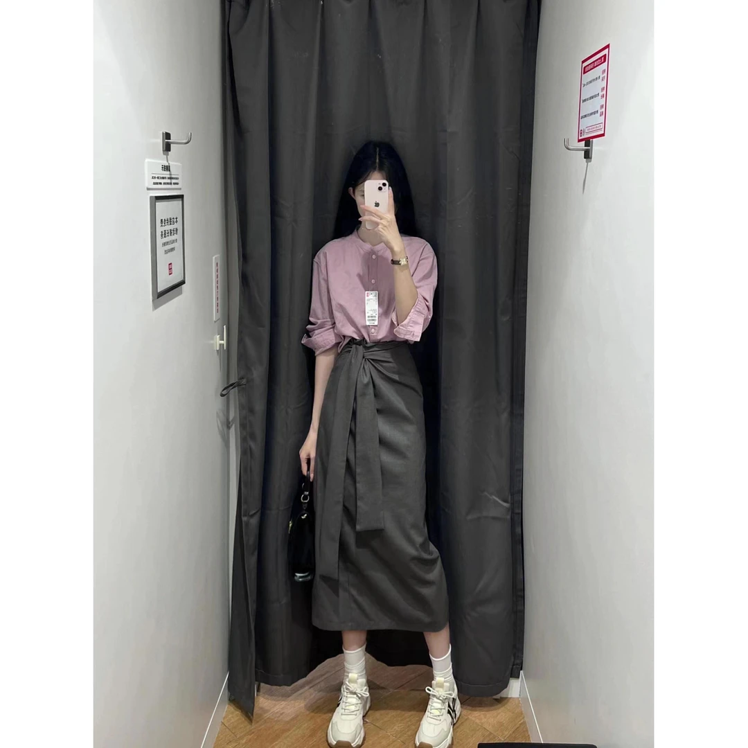 法式别致长袖衬衫女装2025早春季新款灰色半身裙上衣设计感两件套