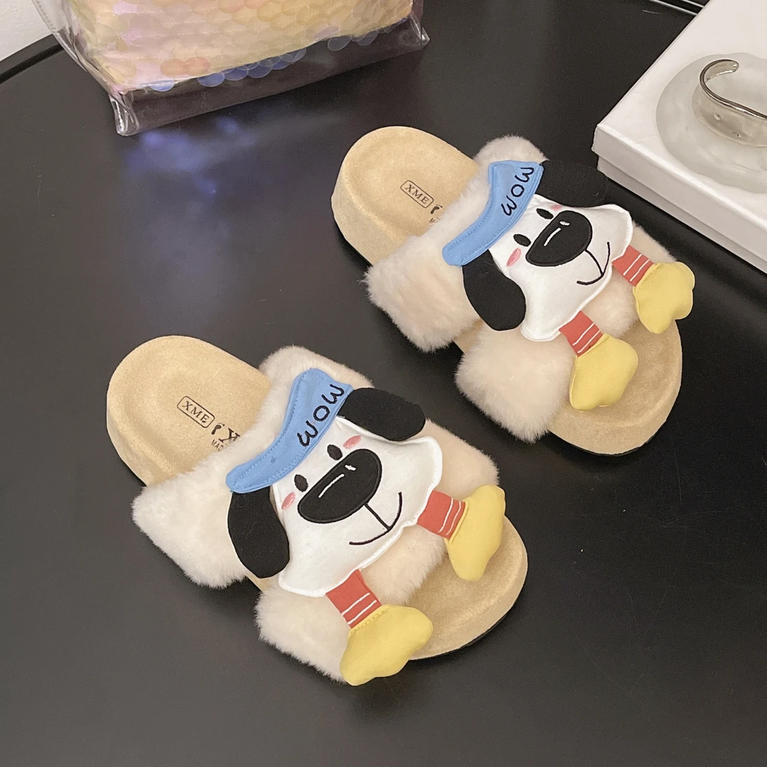 可爱卡通毛毛鞋女2025年新款秋冬加绒保暖棉鞋外穿厚底防滑毛毛鞋