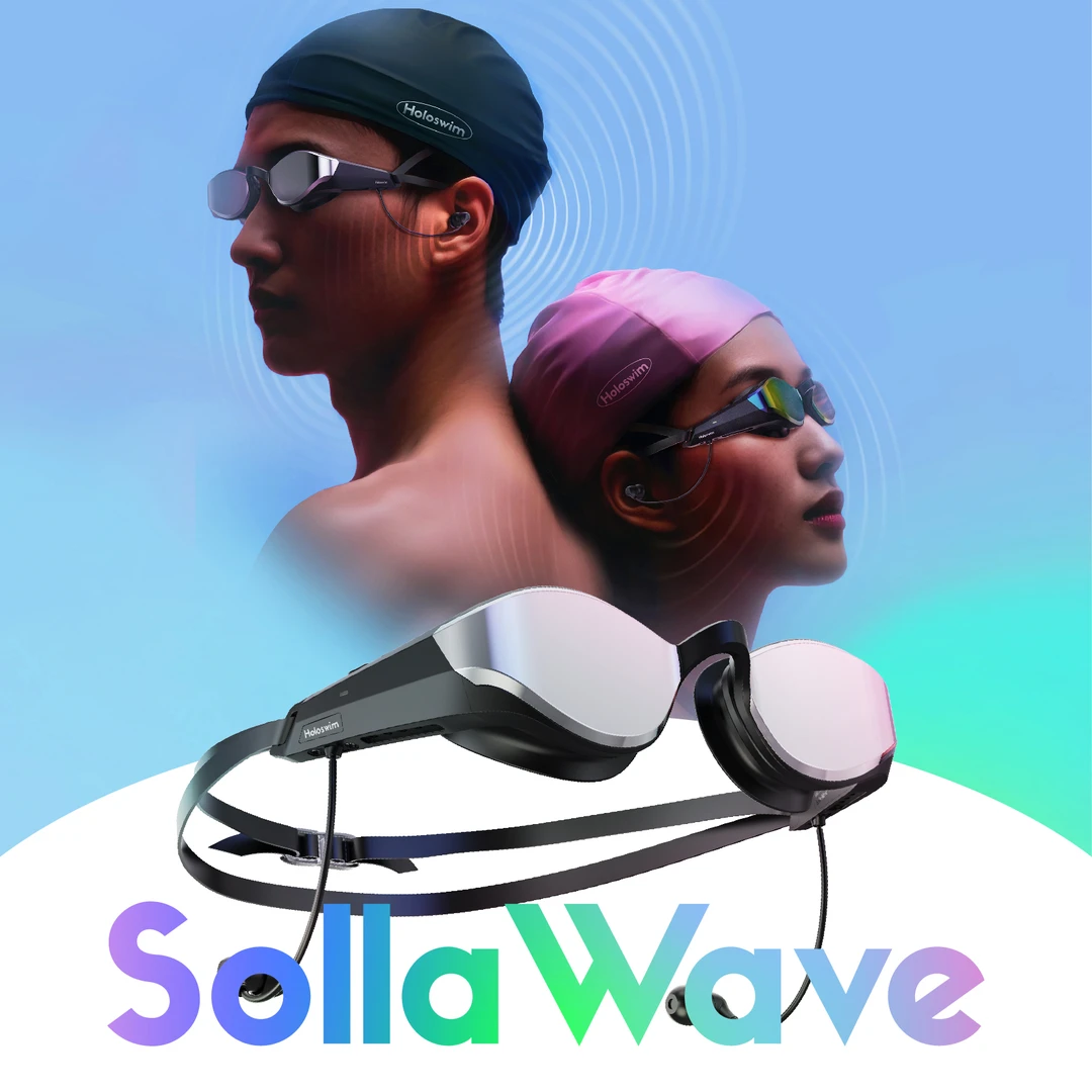 Solla wave AI音频泳镜AR全息智能泳镜高清防雾近视镜片实时数显