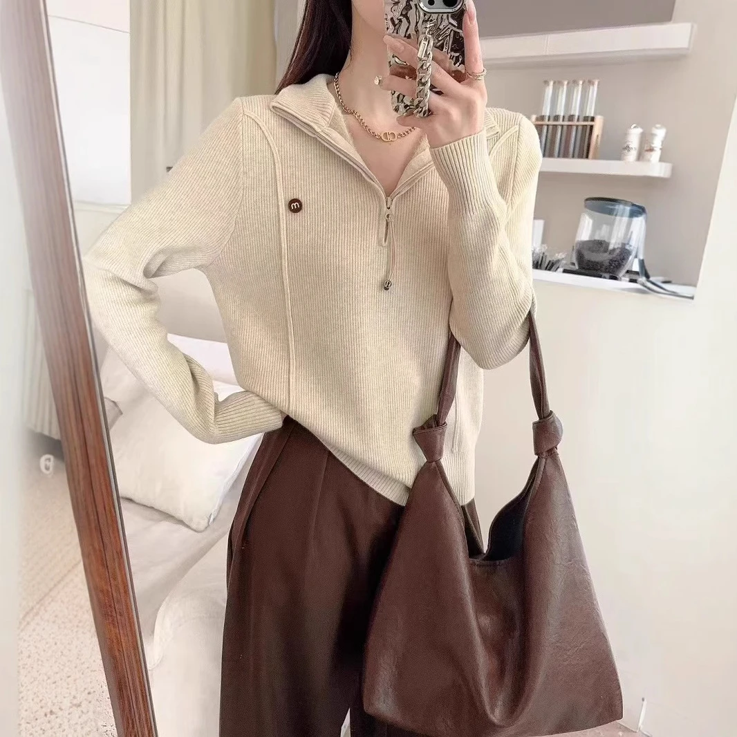 加绒半高领拉链毛衣针织女秋冬显瘦打底衫加厚一体绒爆款内搭上衣